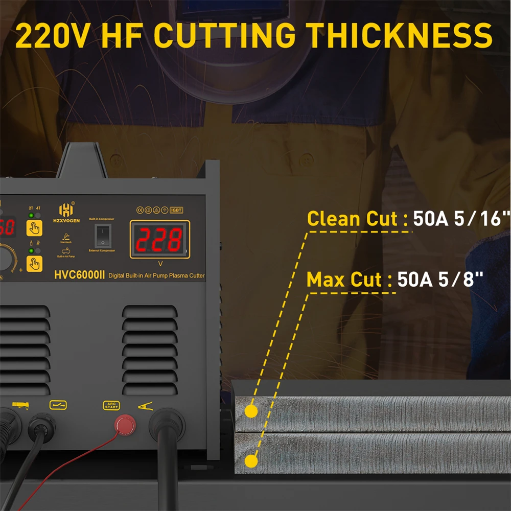 HZXVOGEN 50A Plasma Cutter With Built-in Air Compressor Inverter Welding Machine With Air Pump 220V HF Cutting Thickness HVC6000 2