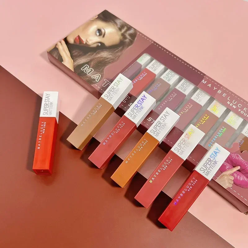 12pcs Matte Lipstick 12 Colors Set Long Lasting Waterproof Non-Stick Lipstick Women Lips Makeup