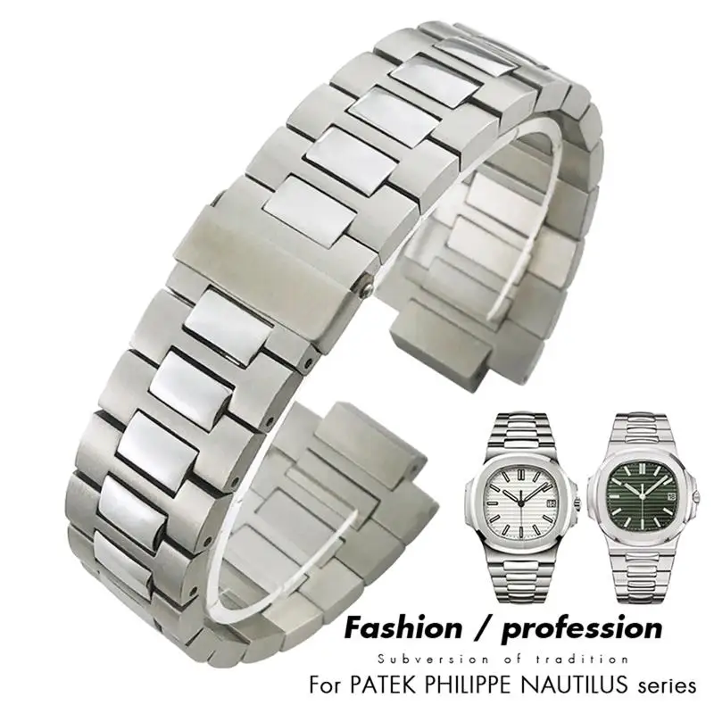 SCHIK Stainless Steel Watchband 24mm 13mm Fit for Patek 5711 5726 Philippe Nautilus Clasp Silver Solid Metal Watch Strap