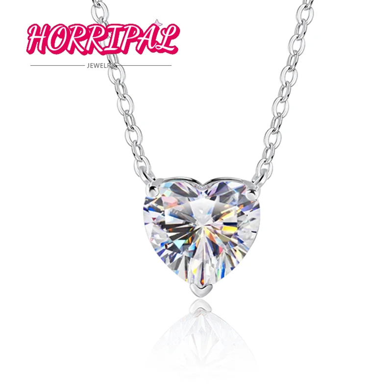 

HORRIPAL 4CT Heart Moissanite Necklace D VVS1 Diamond with GRA Certificate S925 Sterling Silver Chain for Women Choker Gift Gem