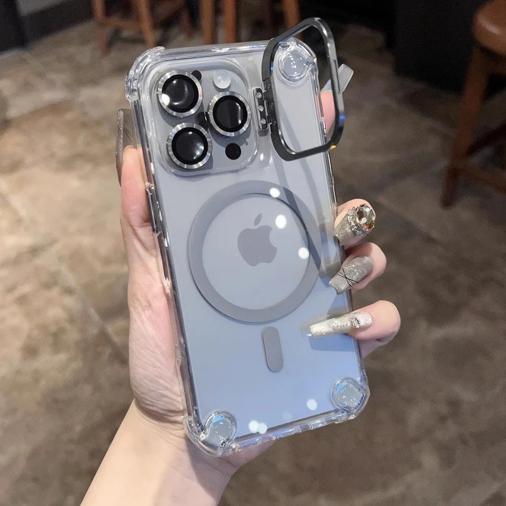 Magnetic Clear Phone Case with Lens Protection and Stand