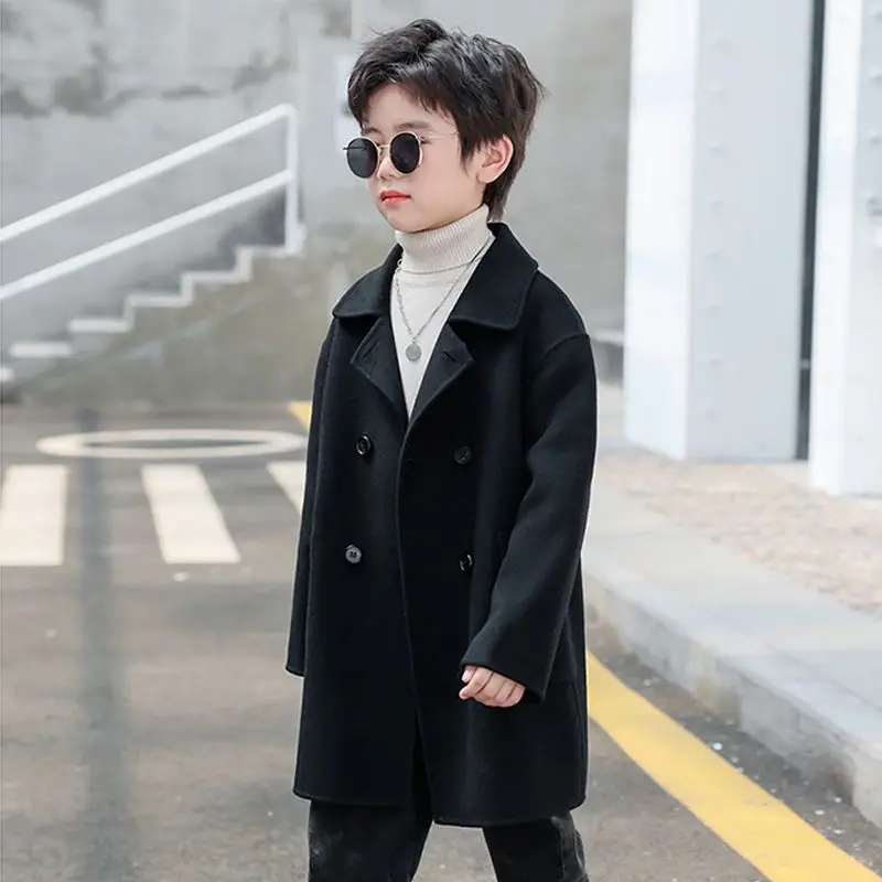 Thicken Autumn Winter Woolen Coat Children's Long Wool Double-breasted Jacket Boys Windbreaker Kids Winter Overcoat S93
