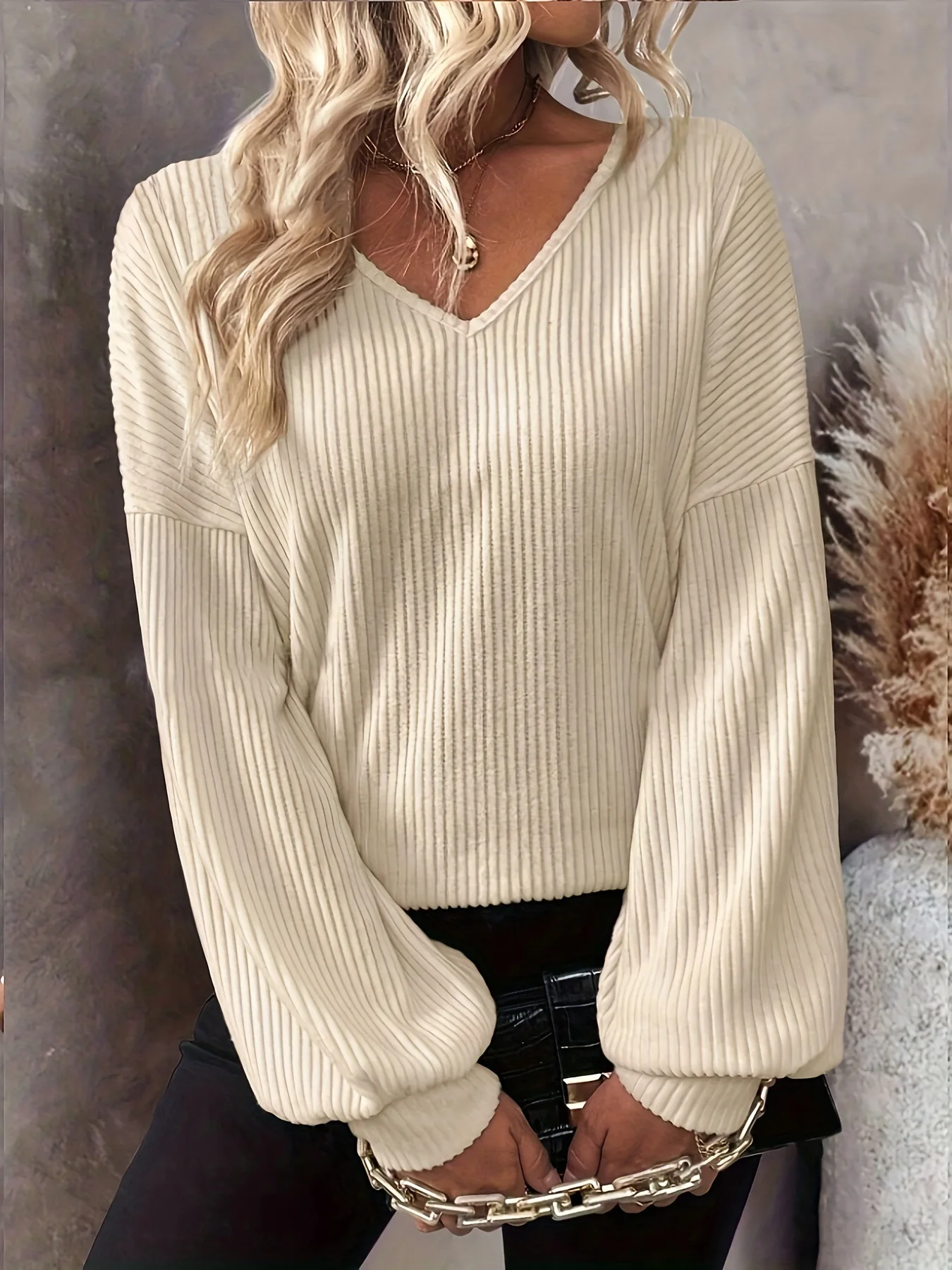 Autumn Women Long Sleeve Lace Knitted Sweater