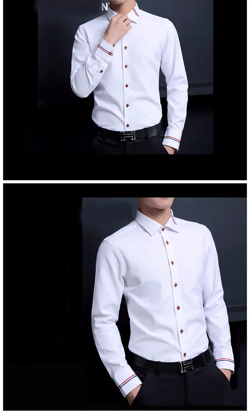 Casual social formal shirt Men's long sleeve Shirt Business trim office shirt Men's cotton suit Shirt White 4XL 5XL men's linen short sleeve shirts & tops