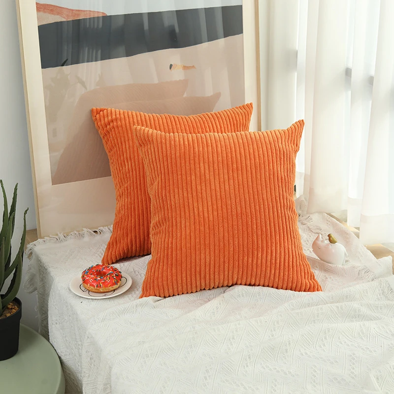 

Winter New Solid Color Striped Corduroy Decorative Pillowcase Plush Throw Pillow Case Cushion Cover Nordic For Couch Sofa Bed