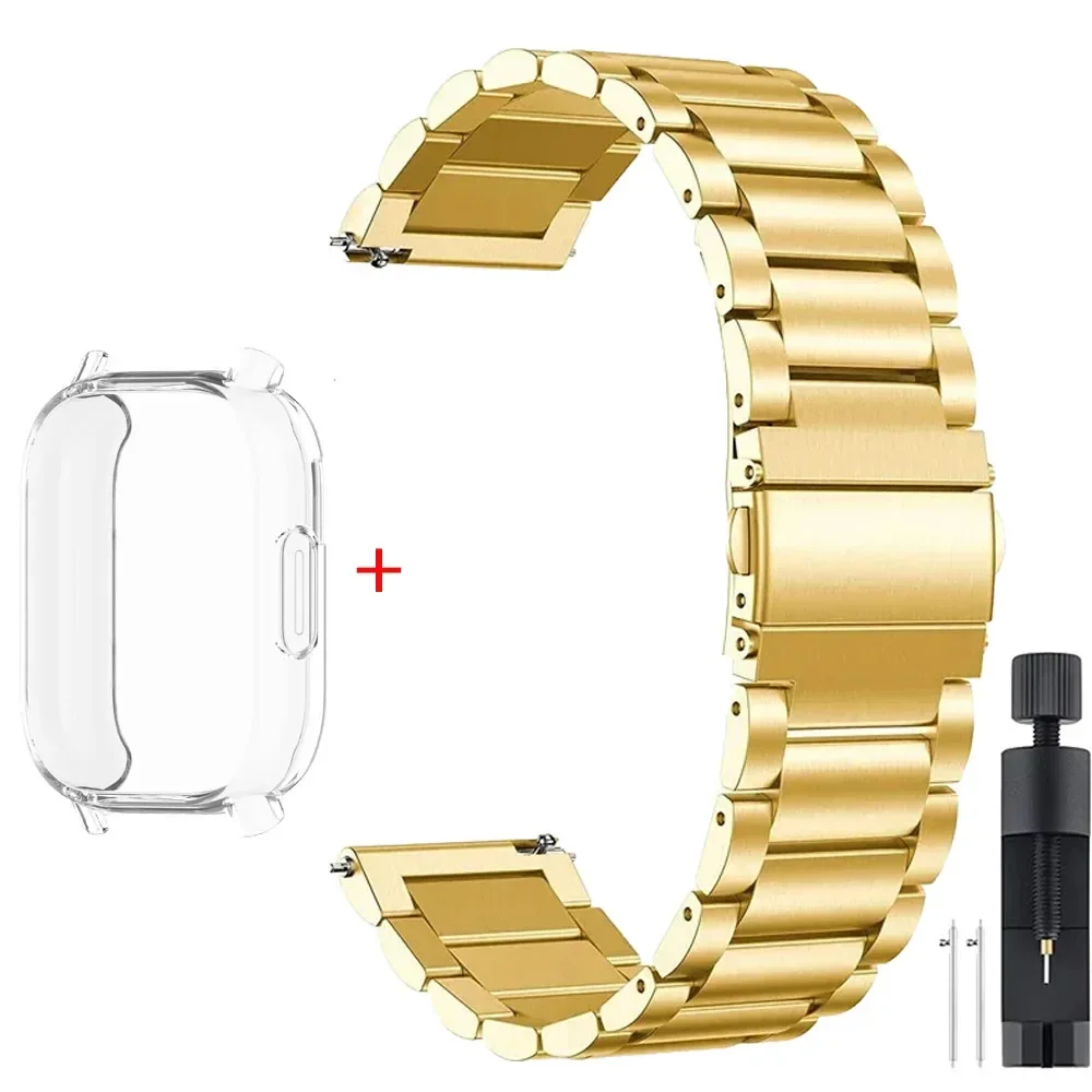 Luxury Metal Strap with TPU Soft Case for Premium Smartwatches - Stainless Steel Watchband Correa