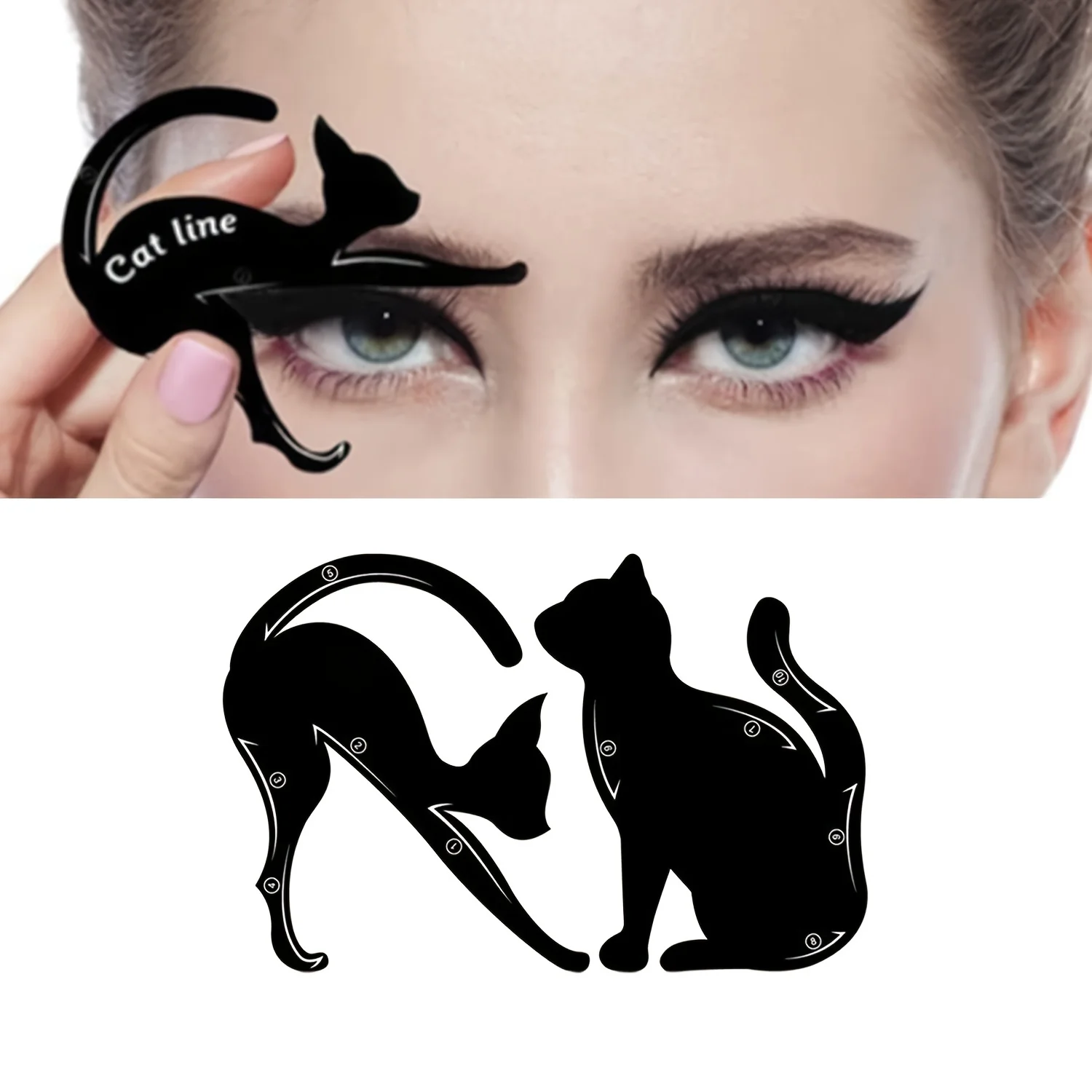 2 in 1 Cat Shape Eyeliner Stencil Smokey Eyeshadow Applicator Eyeliner Assist Eye Makeup Tool Kit Quick Makeup Stencil makeup tools,eyeliner stencil tool,eye makeup tools