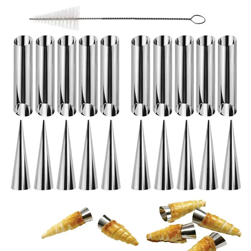 

Cannoli Tubes Molds Croissant Forms Mould Set Stainless Steel Screw Croissant Mold With Cleaning Brush DIY Spiral Cake Horn