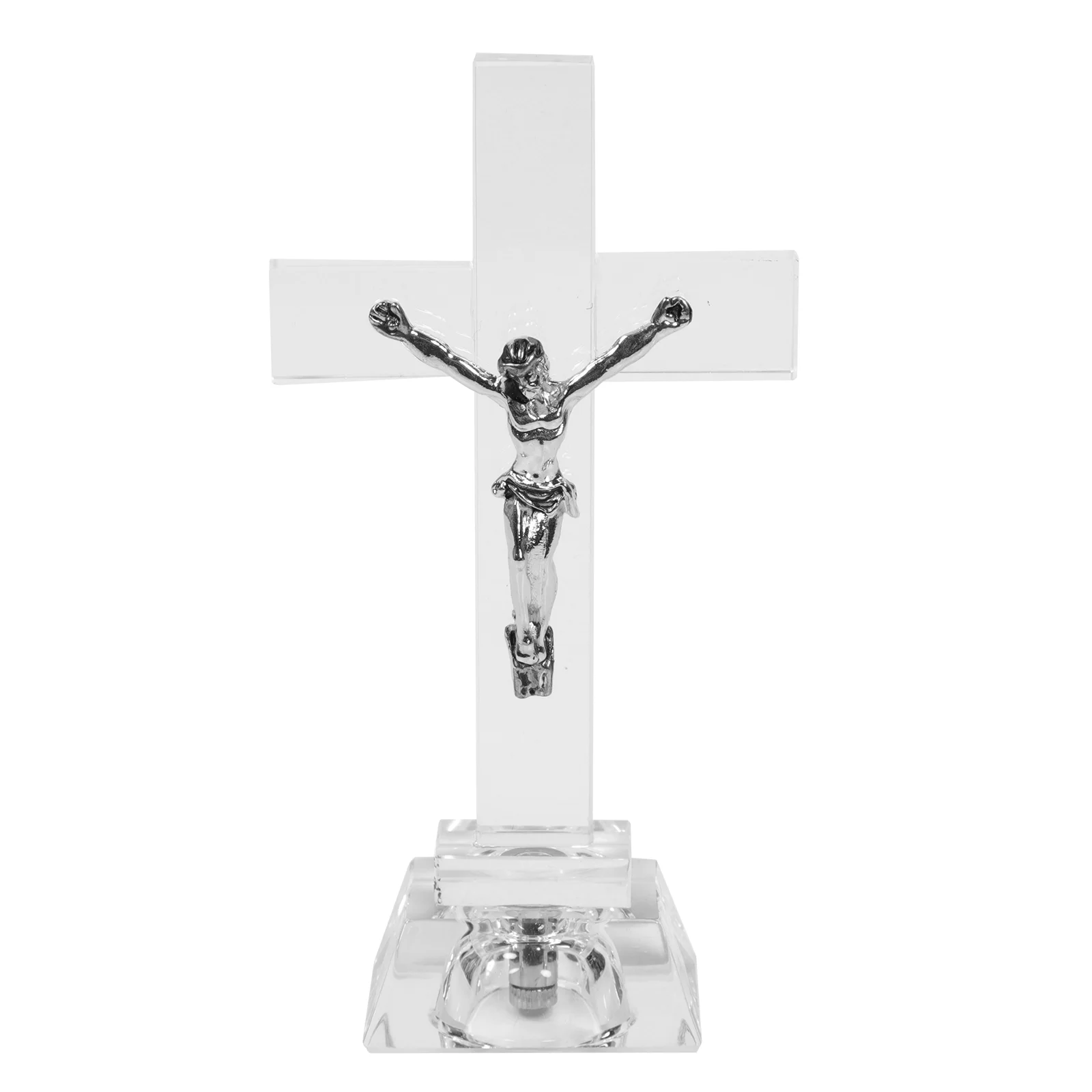 

Crystal Decorative Lamp Cross Prayer Adornment Sculpture Photo Prop Figurine White Christian Ornament Religious