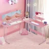 Table with Monitor Stand Corner Desk with MDF Board Surface, Home Office Desk for Girl Women Gift for Gaming Working Study 1