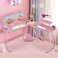 Table with Monitor Stand Corner Desk with MDF Board Surface, Home Office Desk for Girl Women Gift for Gaming Working Study 1