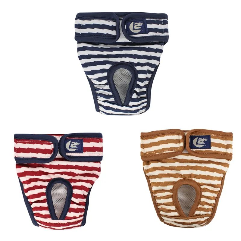

Reusable Striped Dog Diapers Breathable Sanitary Wraps Panties for Female Pets with Adjustable Waist Pet Puppy Underwear Shorts