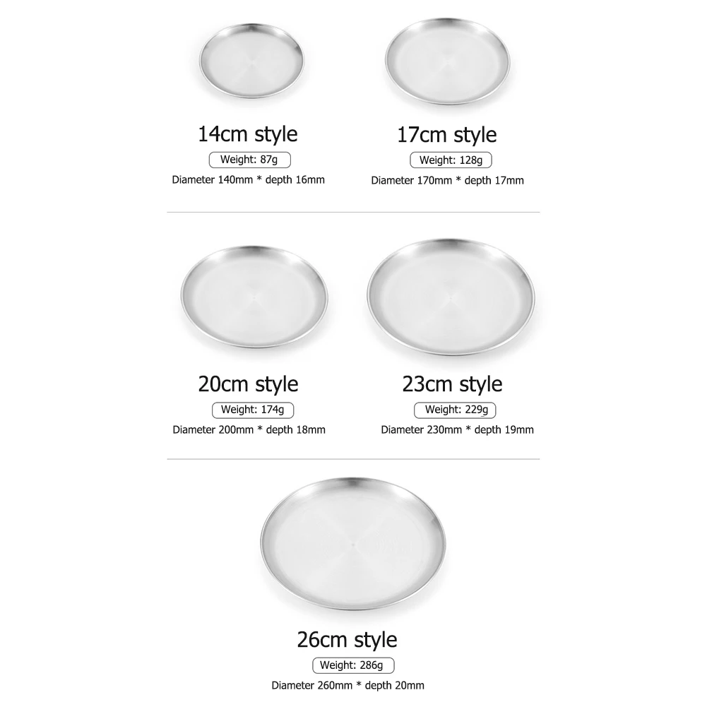 Stainless Steel Plates Dinner Plates Reusable Feeding Serving Tableware Portable Round Plates for Outdoor Camping Picnic BBQ