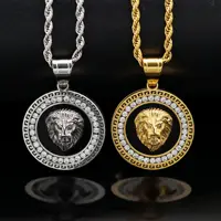 Hip Hop Gold Color Plated Iced Out Micro Pave Cubic Zircon Lion Head Pendant Necklace Charm For Men Jewelry Gifts 1