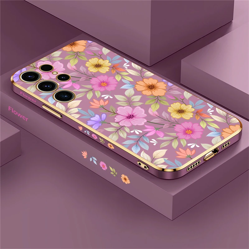 thumbnail image 1 of Flower Case For Samsung Galaxy S23 Ultra S22 S21 Plus S20 fe S10 NOTE 20 10 8 9 Luxury Plating Silicone Soft Shockproof Cover, 1 of 5
