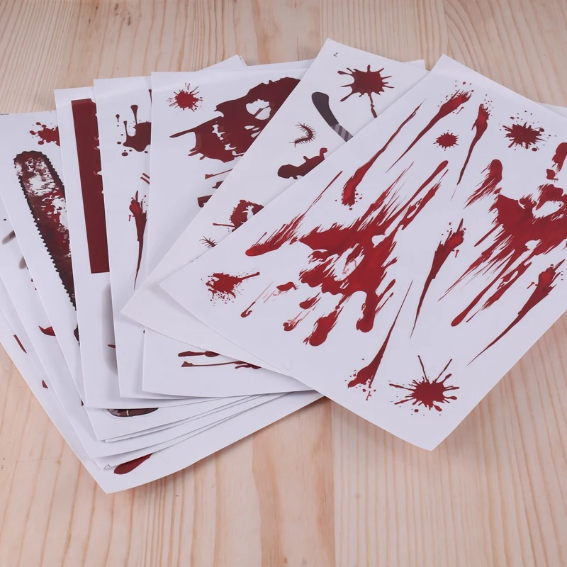 10 Models Bloody Halloween Decorations Window Stickers Horror Decals Bloody Handprint For Halloween Party Decorations
