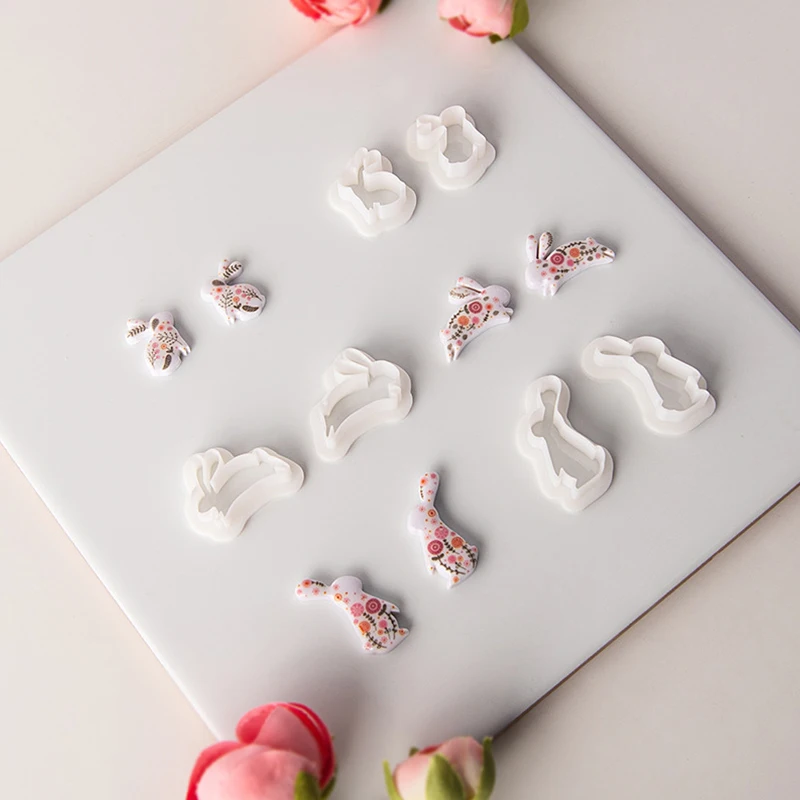 Cartoon Rabbit Soft Pottery Earrings Clay Mold Easter Bunny Polymer Clay Cutters Jewelry Embosser Mold Coloring Transfer Paper