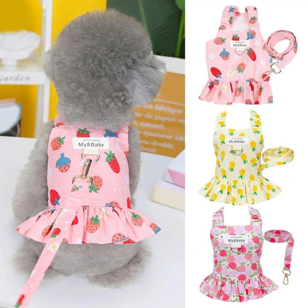 

Pet Skirt Fruit Pattern Harness Design Soft Texture Comfortable Wear Lightweight Dress Up Breathable Dog Collar Traction Rope