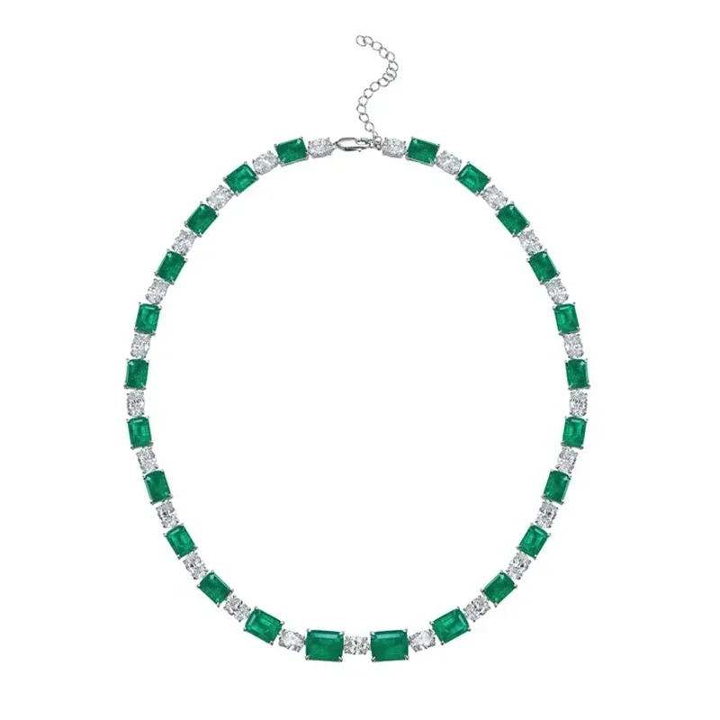 

Spring Qiaoer Luxury Artificial Emerald Choker Necklaces For Women Statement Rhinestone Square Necklace Banquet Neck Jewelry