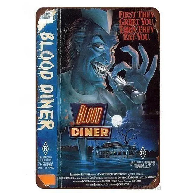 thumbnail image 1 of Letrero de metal retro de Halloween con temática de película de terror, pintura de hierro desgastada, letreros de hojalata, arte de pared, cueva de hombre, cine, club, decoración del hogar, 1 of 5