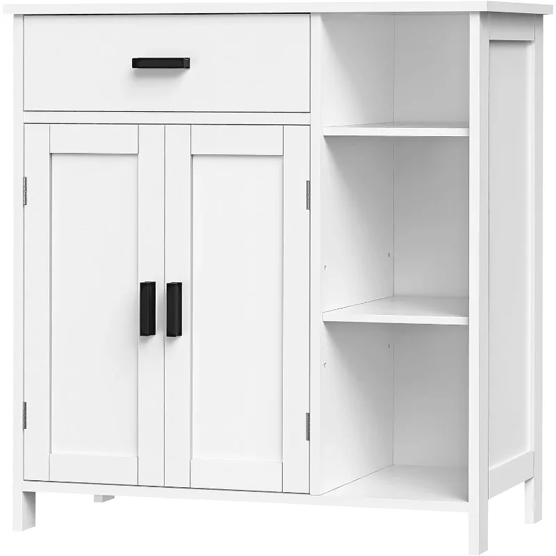 

Bathroom Cabinet, Floor Storage Cabinet with Doors and Shelves, Freestanding Coffee Bar Cabinet with Drawer, Modern Organizer