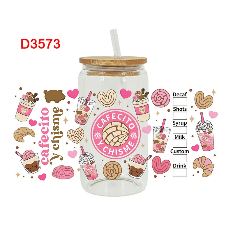 3D UV DTF Transfers Stickers 16oz Cup Wraps Coffee Printed For DIY Glass Ceramic Metal Leather Etc. D3242 dtf transfer sticker