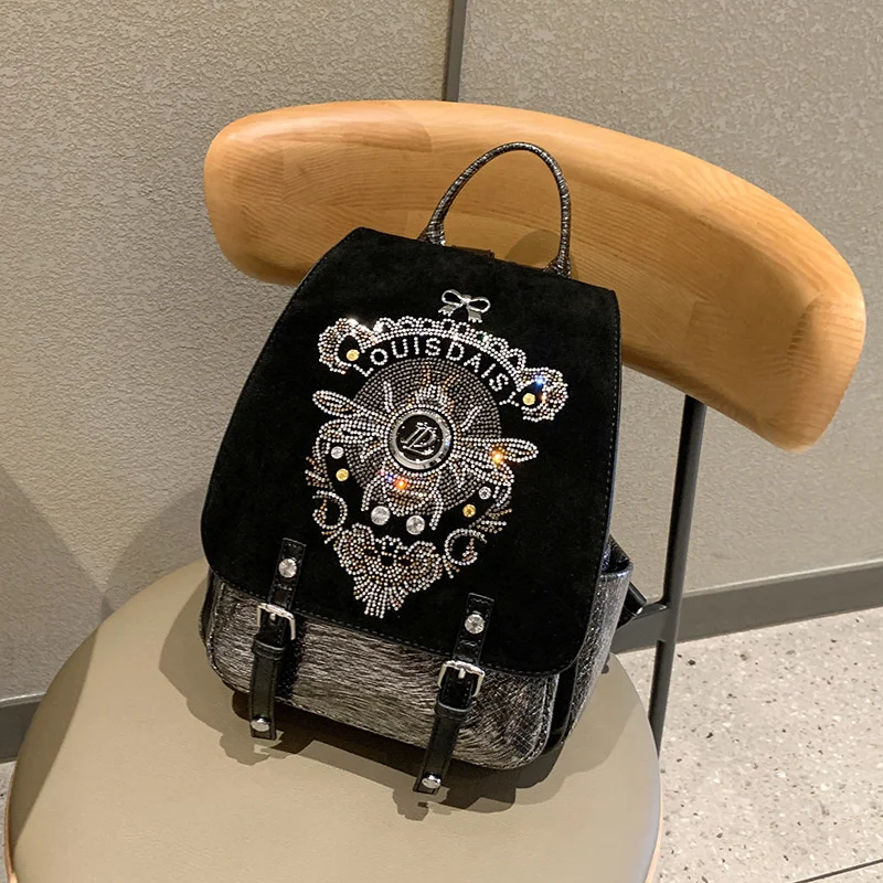 Bag Diamond Large New Backpack Women's Capacity Casual Fashion Handheld Messenger Female Shoulder Handbag Y2k Clutche Retro