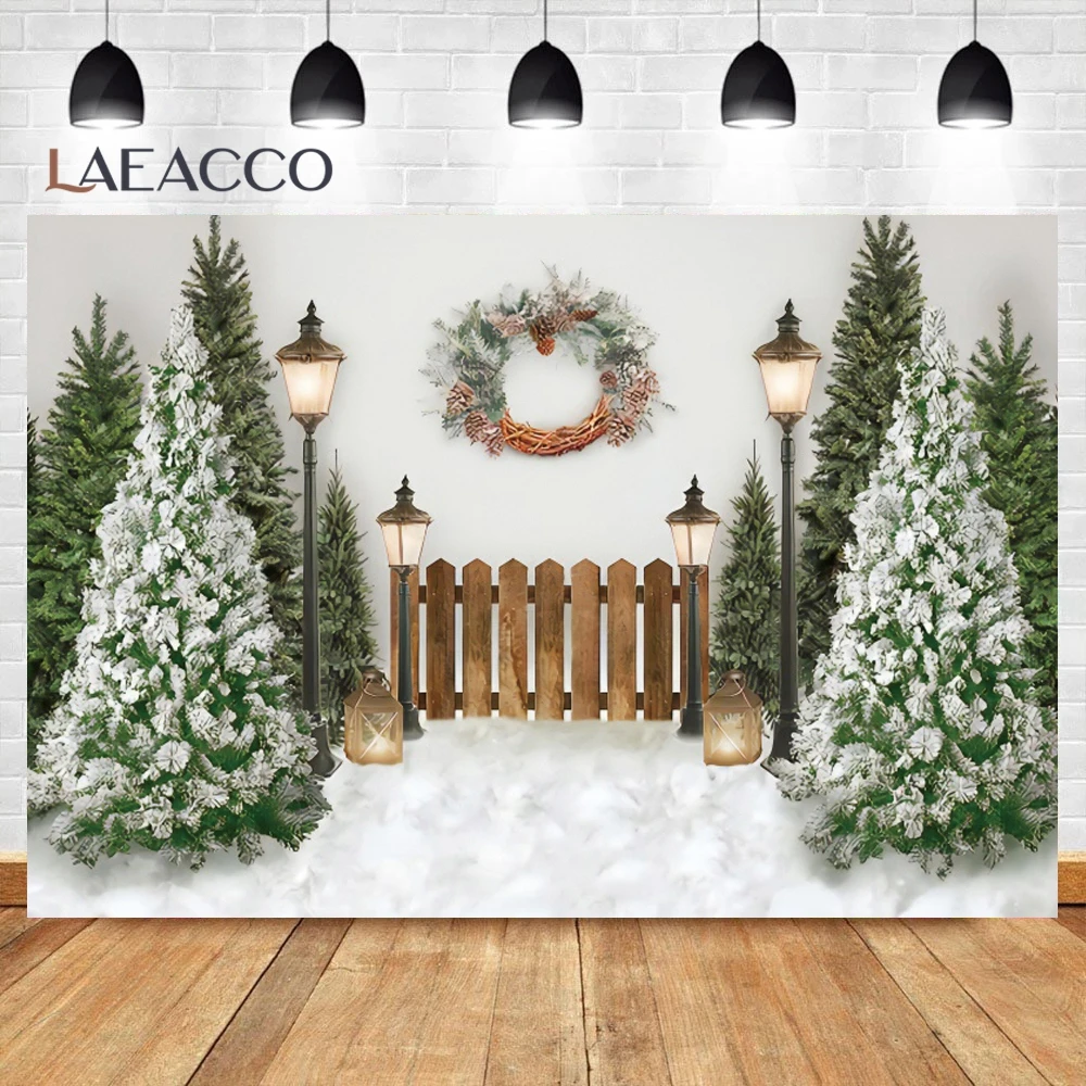 Laeacco Weihnachts-Fotohintergrund – 3,4 X 2,4 M | Mit Weihnachtsbäumen, Geschenken, Schneemann, Winterwald-Design