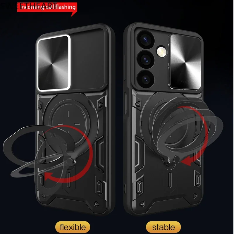 Magnetic Adsorption Armor Metal Ring Case For Samsung Galaxy S24 S23 S22 S21 S20 Ultra S24 S23 Plus S23FE Incoming Call Flashing_voghion.com