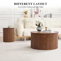 Fluted Round Nesting Coffee Table Set of 2, Mid Century Modern Wood Coffee Tables and End Table Set, Circle Side, Customized 6