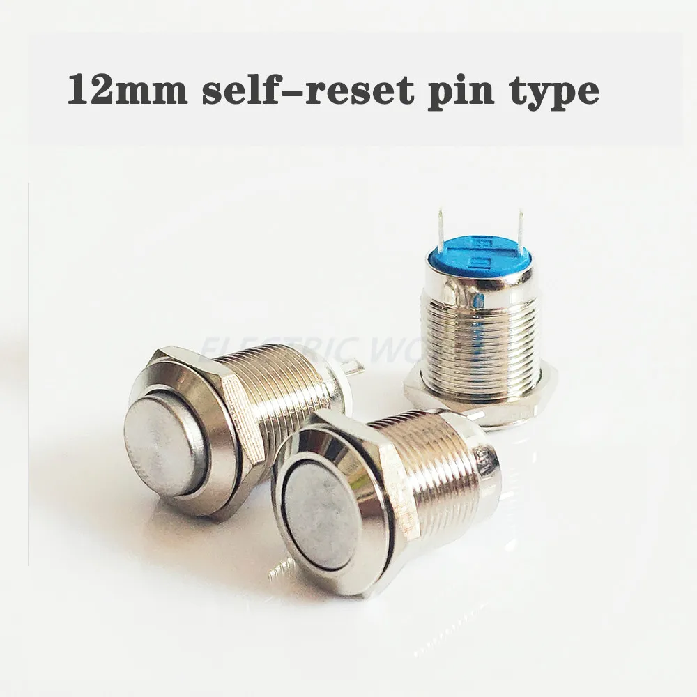 12mm 16mm 금속 푸시 버튼 스위치 2 핀 2 나사 조명 없음 순간 방수 스위치, 셀프 래칭 전원 버튼 푸시 버튼