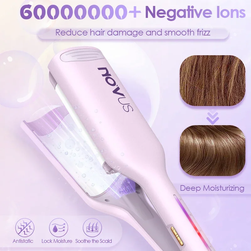 NOVUS 32mm Waver Curling Iron Anti-Scald 6000W Negative Ion Egg Rolls Head Styler 30s Fast Heating 30 Min Auto-off Styling Tools
