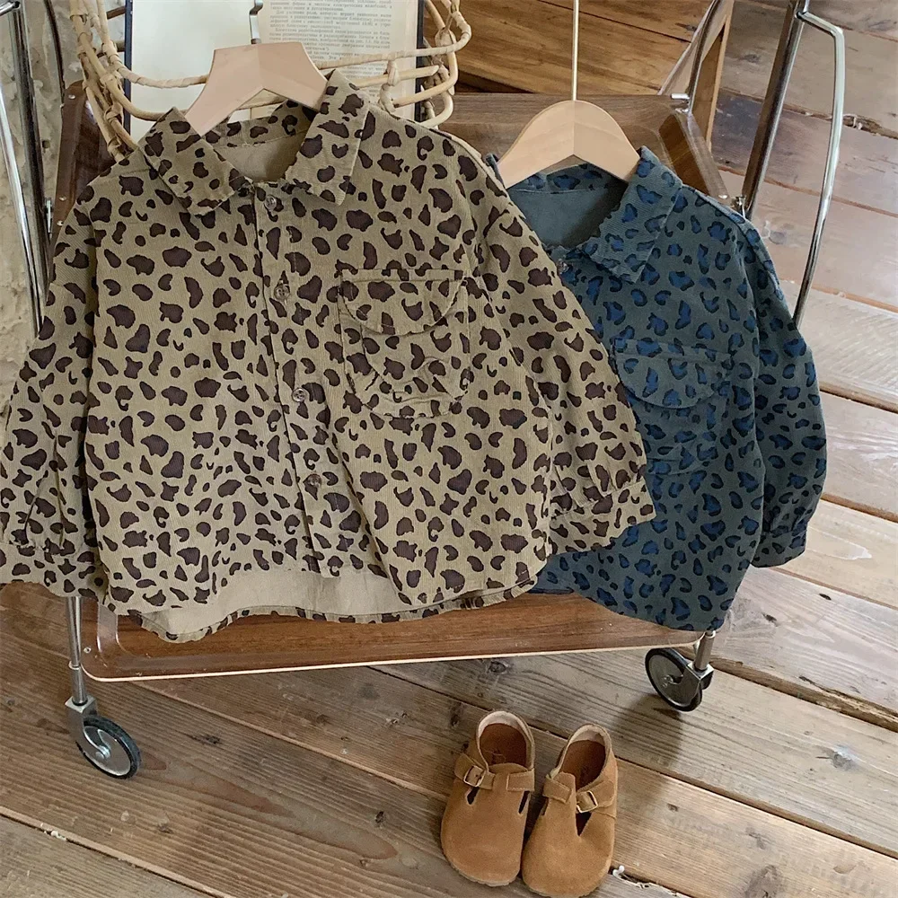 Boys Leopard Print Shirt Blouses Loose Coat Autumn Spring Long Sleeved Fashion Simple Cool kids shirts boys shirts