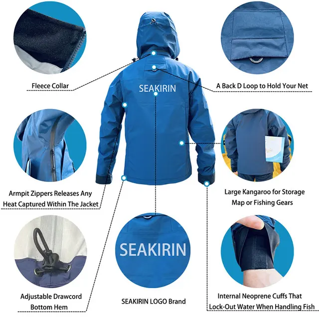 3L Waterproof Breathable Rain Wading Jacket Hooded Outerwear Clothing for Fly Fishing Hunting