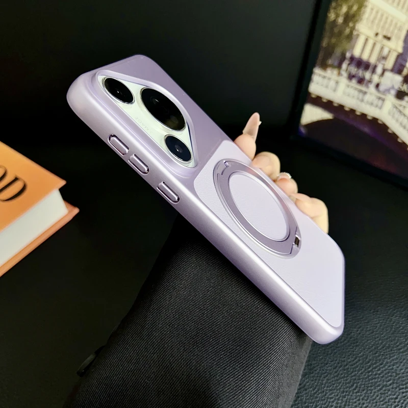 Fashion Magnetic Lychee Texture PU Leather Ultra Thin 360° Rotation Ring Stand Phone Case