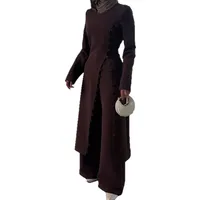 Ensemble deux pièces pour femmes, Robe longue, haut, pantalon à jambes larges, costume Ramadan marocain, dubaï, Islam, tenue arabe musulmane 5