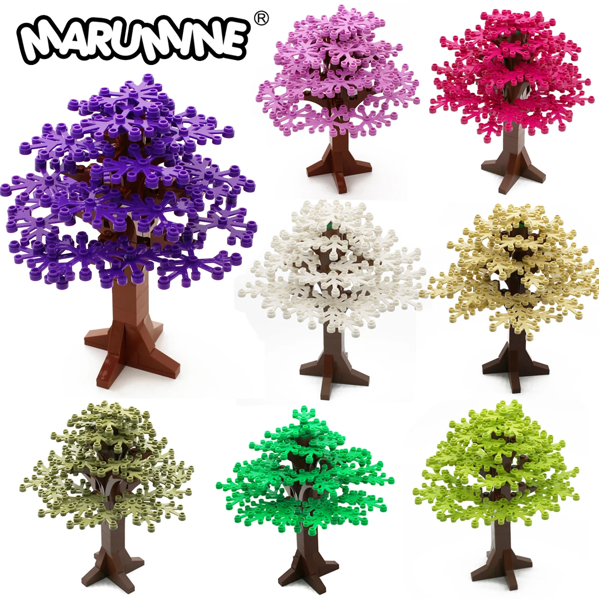 MARUMINE 90PCS Build Bricks Tree Set Construction MOC Blocks Plant 2423 Natural City Street View Park Jungle Garden Accessories
