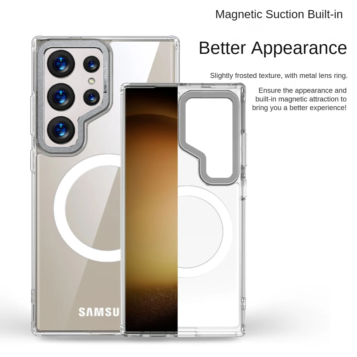 For Magsafe Samsung Galaxy S24 S23 Ultra Plus Case Skin Friendly Transparent Metal Lens Magnetic Wireless Charging Hard Cover