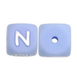 20pcs Square Blue Silicone Letter Beads for Jewelry Crafting and DIY Accessories (N)