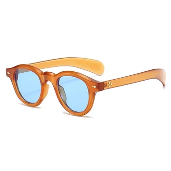 Fashion Small Round Sunglasses Women Retro Clear Ocean Lens Shades UV400 Men Rivets Punk Sun Glasses
