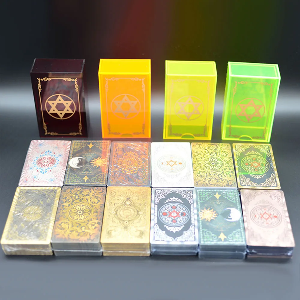 12 * 7cm Gold Foil Tarot Fluorescent Green Crystal Box Set Waterproof and Wear-resistant Chess Board Game Card Divination plastic waite gold foil tarot rider card english card waterproof game poker divination girl emotional interaction board game