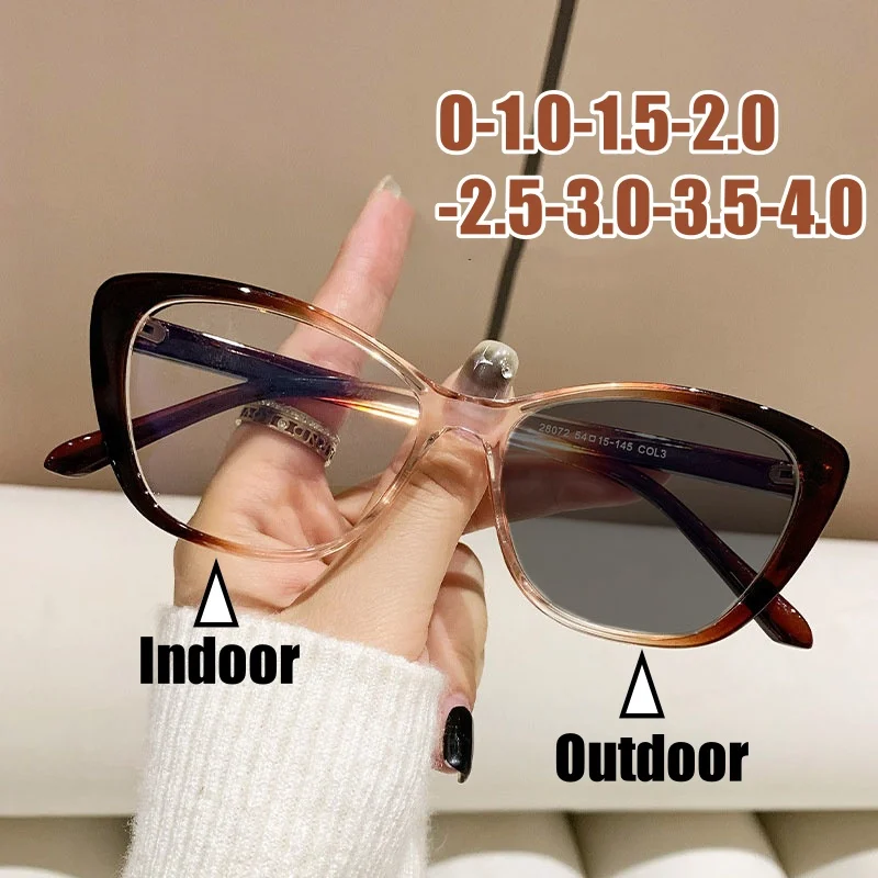 Frauen Outdoor Photochrome Myopie Gläser Unisex Vintage Cat Eye Minus Dioptrien Brillen Outdoor Nahsicht Sonnenbrille für Damen