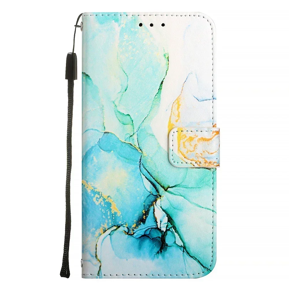 Chic Painted PU Leather Flip Phone Case with Wallet Stand and Card Holder Strap