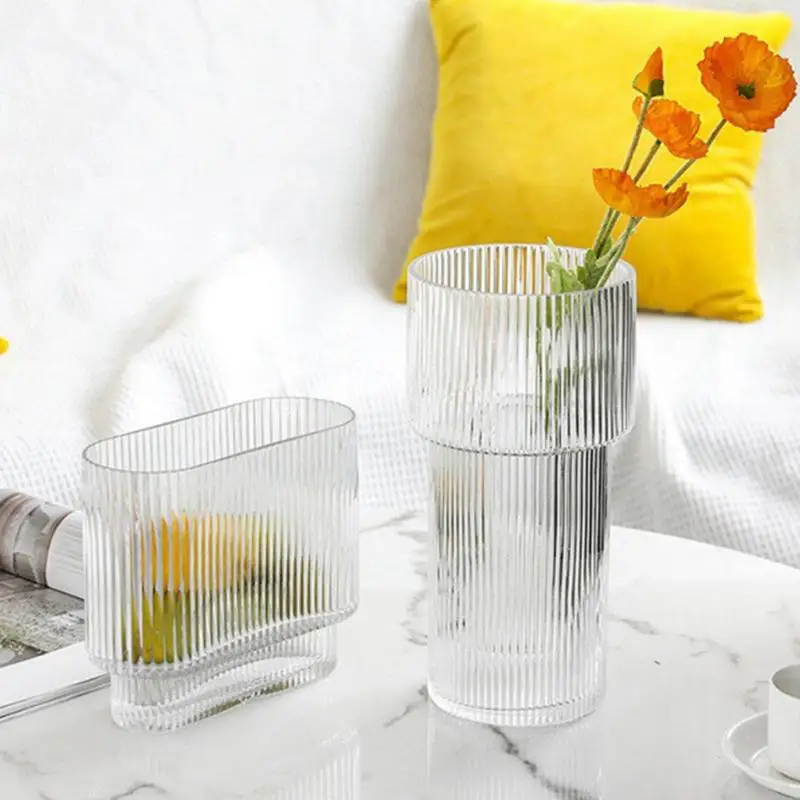 Vertical Pattern Glass Vase Nordic Transparent Hydroponic Flowerpot Decorative Ornaments Living Room Flower Vase Home Decoration 6