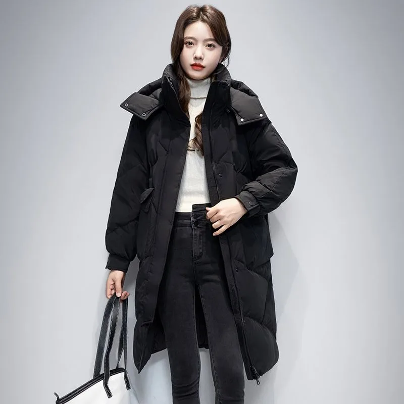 

2023 New Women Down Jacket Winter Coat Female Mid Length Version Parkas Thick Warm Outwear Hooded Leisure Time Fashion Overcoat