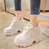 New Women Leather Platform Sneakers Spring Trainers White Shoes 9CM High Heels Wedge Outdoor Sport Shoes Breathable Casual Shoes 5