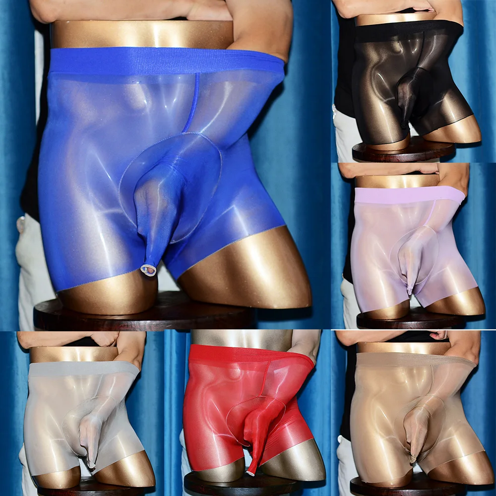 

Сексуальные глянцевые боксеры, шорты для мужчин, бесшовные трусы, нижнее белье, трусы с высокой талией, блестящие ультратонкие трусы, эластичные прозрачные