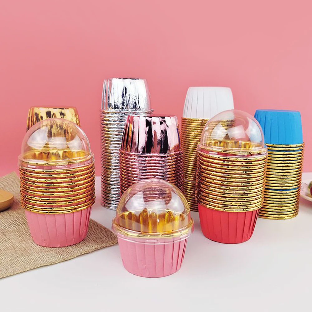 50 Pcs Plastic Lids No Hole Muffin Cupcake Cup Lids Disposable Cupcake Transparent Lid Cover Baking Supplies