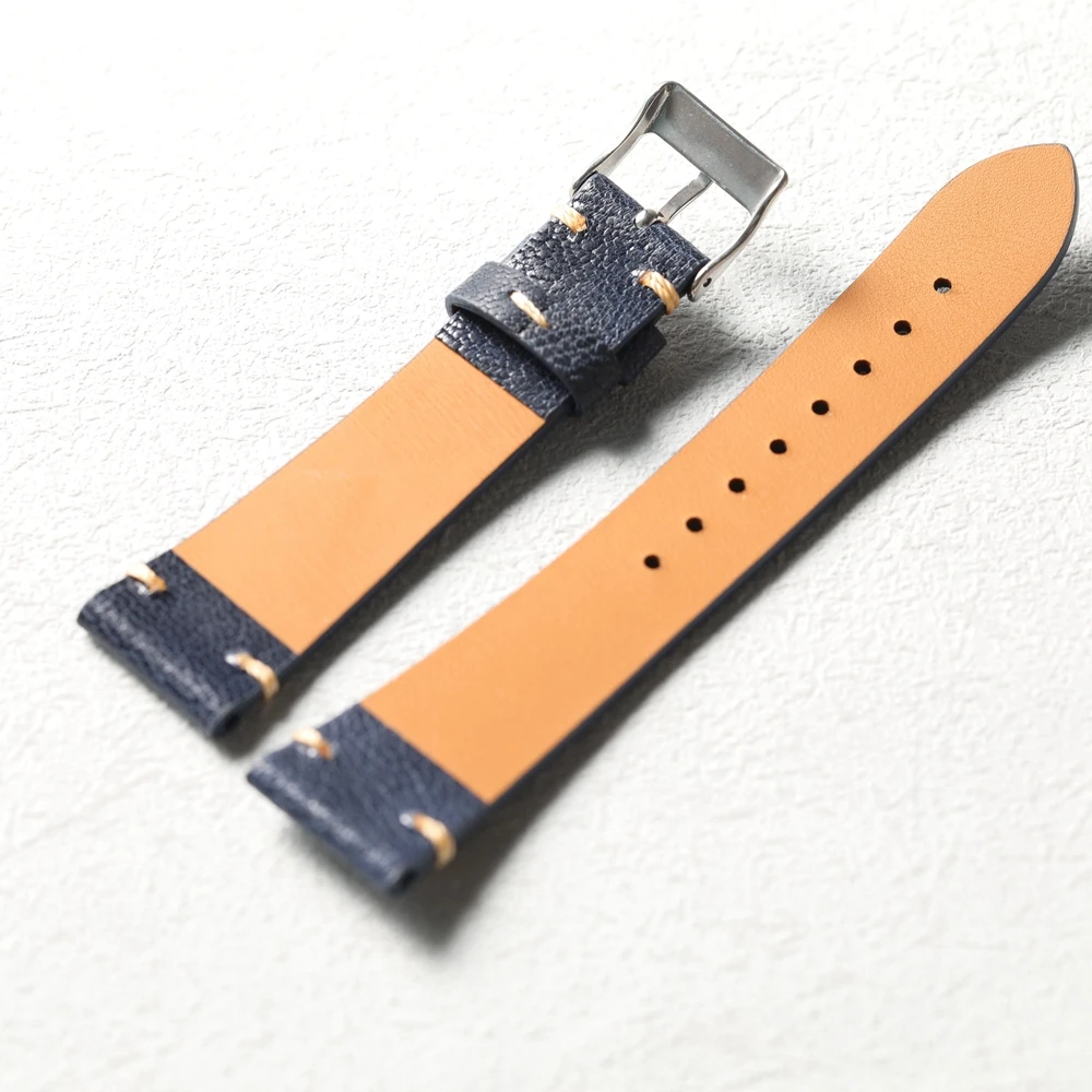 Luxurious Handmade Retro Blue Goat Leather Watchband - Ultra-Thin and Soft Strap