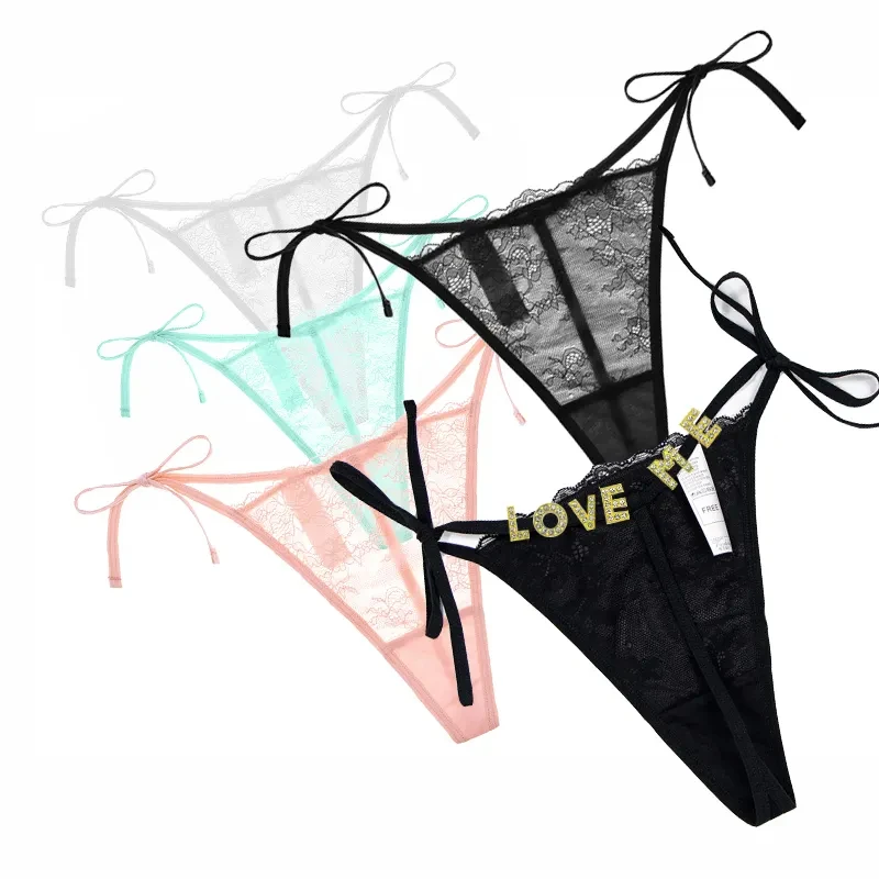 Sexy Women Custom Letter Name thong Perspective Spilt Lace G